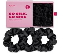 Wycare Elastici in 100% seta (set da 3 pezzi) di colore nero, delicati sui capelli, elastici in seta di gelso da donna