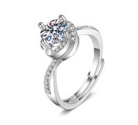 Wycian Anelli da donna vintage in oro bianco 9 carati diamante da laboratorio ritorto fiore 4 denti rotondi 1 ct zirconi 6.5 mm misura 45 (14.3) moderno per donna matrimonio personalizzato, 14 (17,2