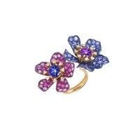 Wycian Anelli di fidanzamento con fiore blu 9K/14K/18K fiore con zaffiro stella rosa creato taglia R 1/2 solido non placcato moderno per zia Capodanno gioielli, I 1/2, Oro giallo 9 carati, Zaffiro