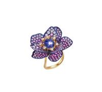 Wycian Anelli di fidanzamento da donna blu da donna 9K/14K/18K fiore con zaffiro stellato creato da 3,71 ct e moissanite taglia S 1/2 solido non placcato, popolare per il fidanzamento della sorella, U