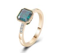 Wycian Anelli Donna Fidanzamento Anelli Oro Giallo Donna 18Kt Smeraldo Creato in Laboratorio Piazza Misurare 11 Elegante per Sorella Capodanno Gioielli