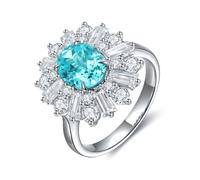 Wycian Anelli Donna Vintage Anello di Fidanzamento Donna Oro Bianco 14 Carati Tormalina da Laboratorio Ovale di Lusso con Design Floreale da 2,6 CT e Moissanite Rotonda Trapezoidale Numero 21 Moderno