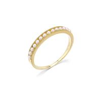 Wycian Anello blu chiaro, anello di fidanzamento donna moissanite bianco di forma rotonda perla per capodanno fede nuziale donna sposa regalo amica anello matrimonio, 57.5, Oro giallo 18 carati, Perla