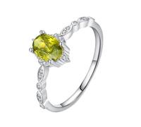 Wycian Anello con incisione, personalizzabile, da donna, in oro bianco 9 K/14 K, Au375/Au585, 5 x 7 mm, forma ovale peridoto, per mamma, semplice gioiello, 20 (19,1), Oro bianco 9 K, Peridoto
