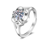 Wycian Anello da donna con incisione 18 carati, in argento bianco 18 carati, diamante da laboratorio, fiore vuoto, 3 denti, rotondo, 1 ct, zirconi, misura 45 (14,3), classico per sorella, San