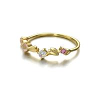 Wycian Anello da donna con incisione, anello oro 14 carati, cristallo di opale colorato, forma rotonda, misura 47 (15,0), per Capodanno, 4.5, Oro 14 K, Opale sintetico