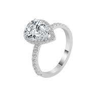 Wycian Anello da donna con incisione in oro bianco 60/18 carati di moissanite lacrima, misura 60/19,1, semplice per la donna della festa della mamma