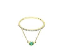 Wycian Anello da donna con pietra, anello in oro giallo 18 carati moissanite bianco forma rotonda con tormalina verde, misura 45 (14,3) per ballo di fine anno, 10, Oro giallo 14 carati, Moissanite