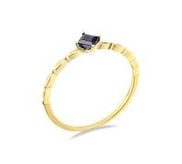 Wycian Anello da donna con pietra, blu da donna, in oro giallo 18 carati, con zaffiro e oro blu scuro, a forma di principessa, misura 45 (14,3), 9.5, Oro giallo 18 carati, Zaffiro
