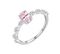 Wycian Anello da donna delicato anello rosa bianco 9/14 carati Au375/Au585 4 x 6 mm forma ovale morganite anello da donna semplice regalo, 21 (19,4), Oro bianco 14 carati, Morganite prodotta