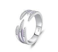 Wycian Anello da donna delicato in argento 925, 7,6 mm, con zirconi aperti, con linea irregolare, misura 49 (15,6), per mamma e ballo, 12 (16,6), Argento sterling, Zirconia cubica