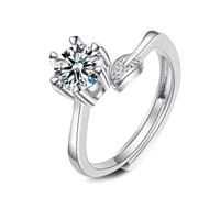 Wycian Anello da donna in argento 18 carati, oro bianco 18 carati, con petali di laboratorio, 6 denti, 1 ct, con zirconi, misura 45 (14,3), classico, per zia anniversario, personalizzabile, 45 (14.3