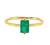 Wycian Anello da donna in oro giallo 9 K/14 carati, Au375/Au585, 4 x 6 mm, forma rettangolare, realizzato in laboratorio, con smeraldo, 47 (15.0), Oro giallo 14 carati, Smeraldo prodotto in