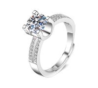 Wycian Anello da sposa in stile vintage, da donna, in lega d'argento, con 4 denti, rotondo, 1 carato, con zirconi, 6,5 mm, misura 57 (18,1), 57 (18.1), Metallo, Zirconia cubica