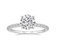 Wycian Anello dell'amicizia da donna e da donna, 9 K/14 K, Au375/Au585, 7,5 x 7,5 mm, forma rotonda, moissanite, 62 (19.7), Oro bianco 9 K, Moissanite