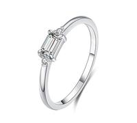 Wycian Anello dell'amicizia da donna e da donna Moissanite 9K/14K Au375/Au585 3 x 5 mm forma rettangolare moissanite anello per mamma semplice regalo, 57 (18.1), Oro bianco 9 K, Moissanite