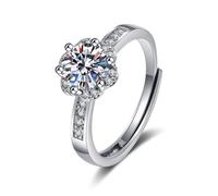 Wycian Anello dell'amicizia da donna, in argento 18 carati, in oro bianco 18 carati, con fiore di moissanite con zirconi, misura 45 (14,3), classico per donna Capodanno, personalizzabile, 16 (17,8