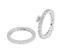 Wycian Anello dell'amicizia da donna, in argento, singolo, in oro bianco 9 carati, con inserti rotondi in moissanite, misura 50 (15,9)