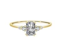 Wycian Anello di fidanzamento da donna con incisione, in oro giallo 9 K/14 K, Au375/Au585, 4 x 6 mm, forma rettangolare, moissanite, 13 (16,9), oro giallo 9 K, Moissanite