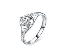 Wycian Anello di fidanzamento da donna in oro bianco 9 carati diamante di laboratorio ritorto fiore 4 denti rotondo 1 ct zirconi misura 45 (14,3) moderno per zia Capodanno personalizzabile, 10 (15,9