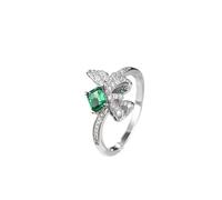 Wycian Anello Donna Verde Anello Donna Oro Bianco 9K Smeraldo da Laboratorio Rettangolare a 4 Punte con Design a Farfalla da 0,5 CT con Moissanite Rotonda Numero 21 Moda per Moglie Festa Della Mamma