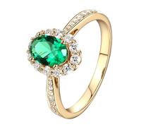 Wycian Anello Donna Verde Anello Fede Oro 18K Uomo Smeraldo Creato in Laboratorio Forma Ovale Numero 18,5 Solido Non Placcato Popolare per Signore San Valentino Gioielli