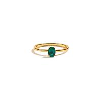 Wycian Anello Donna Verde Anello Oro Giallo 18 Kt Donna Solitario Ovale in Smeraldo da Laboratorio Sottile e Lucido da 0,5 CT Numero 16 Solido Non Placcato Moderno per Moglie Capodanno Gioielli