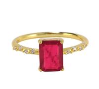 Wycian Anello Dore - Anello da matrimonio, coppia in oro 9 K/14 K Au375/Au585, 6 x 8 mm, rubino creato in laboratorio per signore, 56.5, Oro giallo 9 carati, Ruby creato in laboratorio