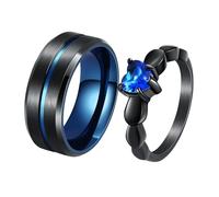 Wycian Anello d'Orecchie in Argento, Anello in Acciaio per Donna 2 Pezzi Set di 5 Griffe con Zirconi a Forma di Cuore per Coppia Uomo Nuovo Anno Gioielli, Femme 51.5+Homme 56.5, Argento, zirconia