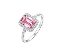 Wycian Anello Fidanzamento per Donna Anelli di Fidanzamento Oro Bianco 9K con Tormalina Rettangolare da 1,4 CT e Diamante da 0,18 CT Numero 21 Aggiornamento 3.0 per Sorella Festa Della Mamma Gioielli