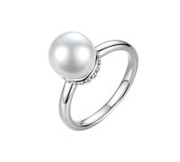 Wycian Anello Nuziale Anello Donna Oro Bianco 18K Vero Perla Lucidato con Perla Rotonda Misurare 13 Moderno per Moglie Anniversario Gioielli