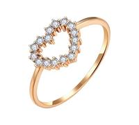 Wycian Anello Oro Rosa Anello con Diamanti Oro Rosa 9K Elegante Cuore Cavo con Diamante Rotondo da 0,19 CT Numero 11 Solido Non Placcato Moda per Signore Ringraziamento Gioielli