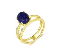 Wycian Anello per proposta di matrimonio, in oro giallo 9 K/14 K, Au375/Au585, 7 x 9 mm, forma ovale, lapislazzuli, 10 (15,9), oro giallo 9 K, Lapislazzuli