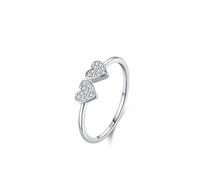 Wycian Anello vintage da donna 925 1,2 mm con zirconi doppi cuori, misura 49 (15,6) per matrimonio, 20 (19,1), Argento sterling, Zirconia cubica