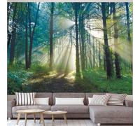 Wycian - Arazzo da parete con paesaggio di foresta, sole, cielo nebbioso, albero, giungla, 200 x 200 cm (larghezza x altezza)