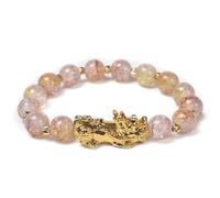 Wycian Braccialetto placcato oro, braccialetti di cristallo perline cubiche zirconi rossi Pixiu perline pietre naturali per balli di fine anno yoga braccialetti perline, 10 mm, Zirconia cubica