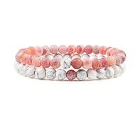 Wycian Bracciali con perline da 6 mm, braccialetti elastici con pietra rotonda rossa e bianca, 19 cm x 6 mm, per San Valentino, 19CM x 6MM, Pietra