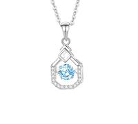 Wycian Ciondolo per il 60° compleanno, in oro bianco 18 carati, da donna, con topazio blu e moissanite, incastonatura a rombo, catena in oro 18 carati, 45 cm