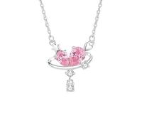 Wycian Collana da donna a forma di cuore, realizzata in laboratorio, con zaffiro rosa e moissanite, stile vintage, con scritta "Toi et Moi" 9 K/14 K/18 K, oro bianco/platino, 45 cm, Medio, Oro bianco