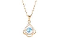 Wycian Collane da donna alla moda, topazio azzurro e moissanite, collana madre della sposa con incastonatura fluttuante con fiore a goccia d'acqua per lei, 40 + 5 cm, 14K Rose Gold, Oro rosa 14 carati