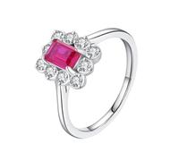 Wycian Fede nuziale con incisione anello di fidanzamento in oro bianco bianco 9/14 K Au375/Au585 4 x 6 mm rubino creato in laboratorio per lesbica moglie, 57.5, Oro bianco 14 carati, Ruby creato in