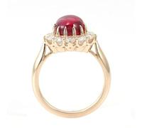 Wycian Fedi Nuziali Anelli Donna Oro Giallo 18K 750 Rubino Creato Fiore con Forma Ovale in Rubino Creato Misurare 9 Popolare per Zia Capodanno Gioielli