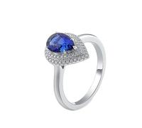 Wycian Fedi nuziali Blu Anello Cuore 50 9 K Oro Bianco Bianco Zaffiro Lacrima Misura 50 (15.9) Popolare per Lesbiche Matrimonio Personalizzato