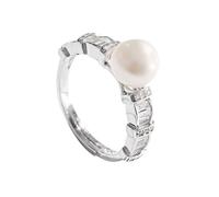 Wycian Fedi nuziali da donna in argento 925 perla 7-8 mm misura regolabile per festa del papà, Einstellbar, Argento sterling, Perla