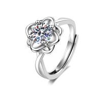 Wycian Fedi nuziali da donna, in oro bianco 14 carati, in argento bianco 14 carati, moissanite fiore con zirconi, misura 45 (14,3), moderne, personalizzabili per la mamma, l'anniversario, 16 (17,8