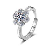 Wycian Fedi nuziali vintage in argento 18 carati bianco 18 carati moissanite fiore con zirconi misura 45 (14,3) classico per donna compleanno personalizzato, 16 (17,8), Oro bianco 18 carati