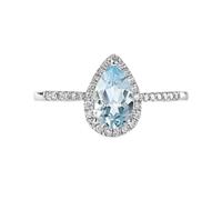 Wycian Fedine Fidanzamento Anelli Oro Bianco Donna 9K con Acquamarina Blu da 0,7 CT e Diamante Bianco da 0,18 CT Numero 17 Solido Non Placcato Elegante per Sorella Compleanno Gioielli