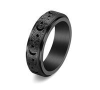 Wycian Fedine Fidanzamento Coppia Personalizzabili, Anelli Donna Nero Titanio Taglia 25 6mm Stella e Luna Personalized Regalo per Madre Anniversary Gioielli