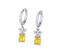 Wycian Orecchini a cerchio con ciondolo in oro bianco 14 carati, da donna, con citrino giallo e diamante, a goccia d'ananas