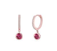 Wycian Orecchini a cerchio con ciondolo in oro da donna, rosso creato in laboratorio, rubino e moissanite, montatura lunetta dorata, Medio, oro rosa 9 carati, Moissanite Il rubino è stato creato in